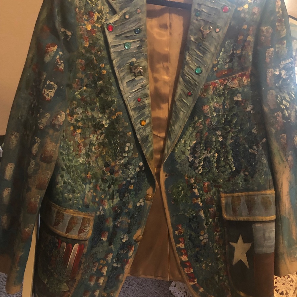 Beautiful hand painted Texas coat. This is a stunning one of a kind jacket.